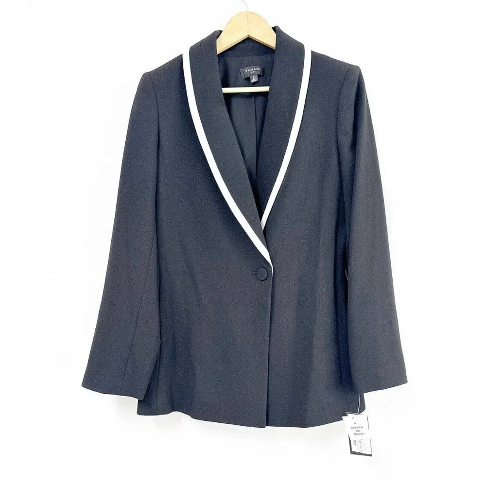Tahari ASL Women's Black Shawl Collar Blazer Jacket Size 8
